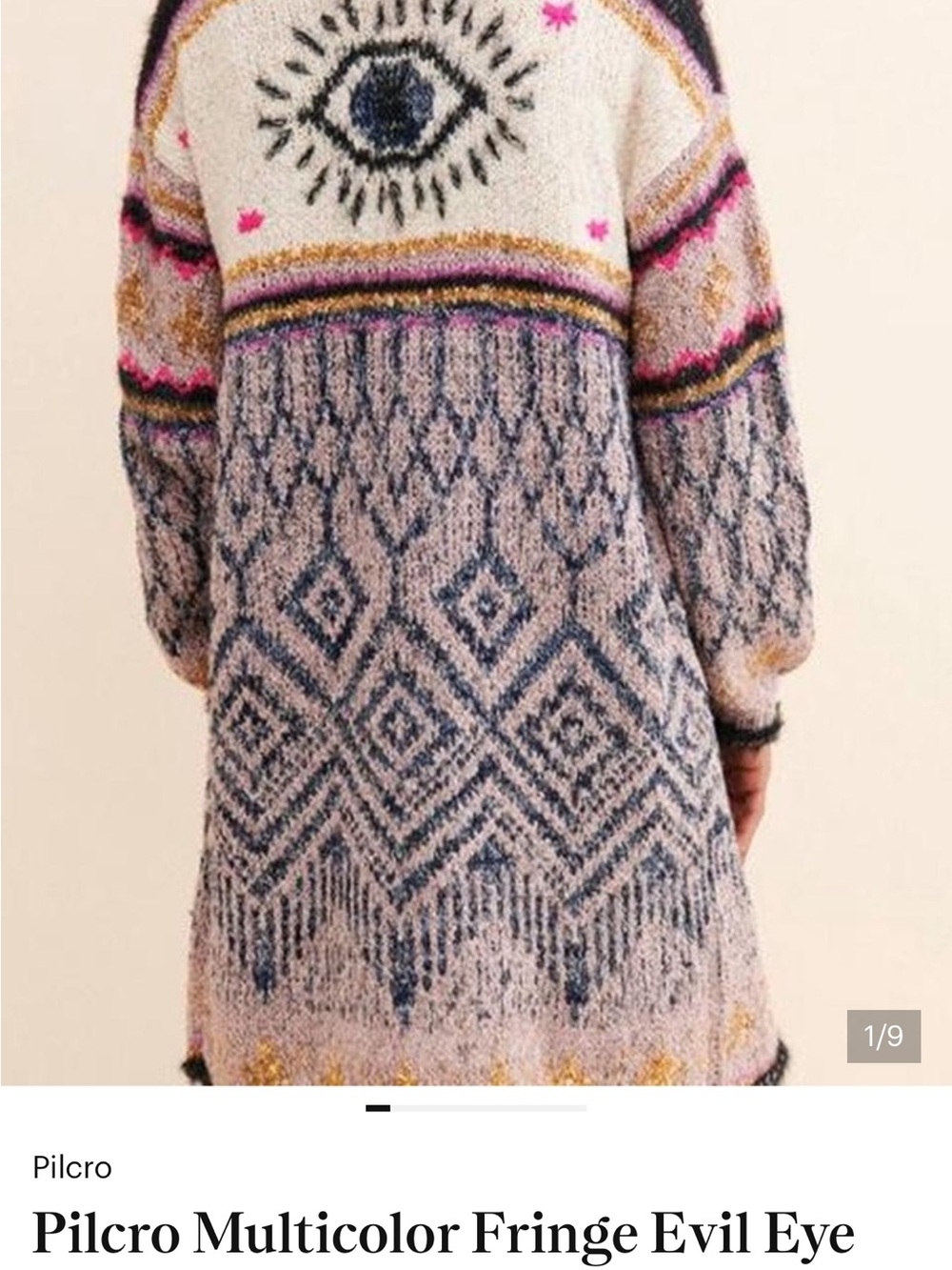 Pilcro Pink Evil Eye Multi Fringe Knit Duster Cardigan - Picture 3 of 5